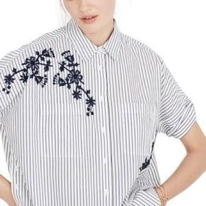 Madewell Striped and Embroidered Courier Shirt XS